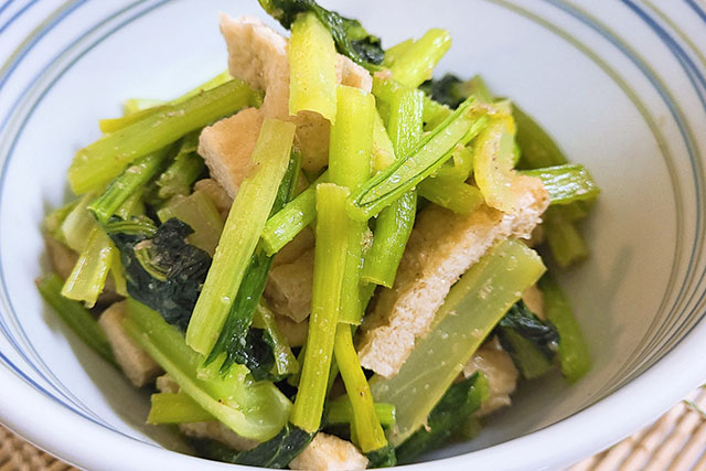 【きょうの料理】小松菜と油揚げのめんつゆ煮のレシピ 堀江ひろ子さん春の副菜コレクション