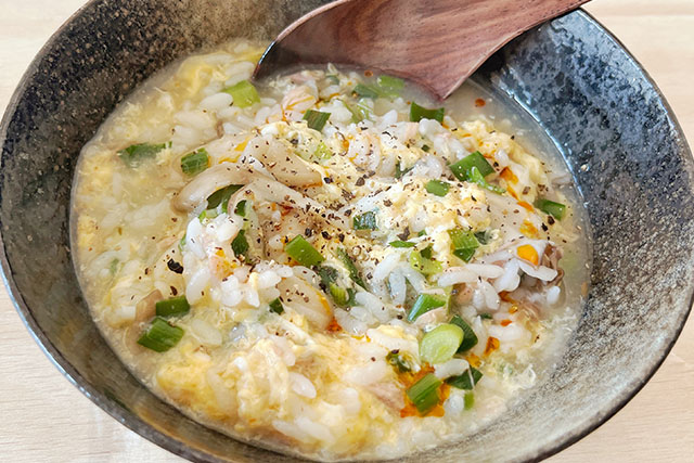 【あさイチ】きのこたっぷり卵雑炊のレシピ(菊池晋作)朝イチみんなゴハンだよ