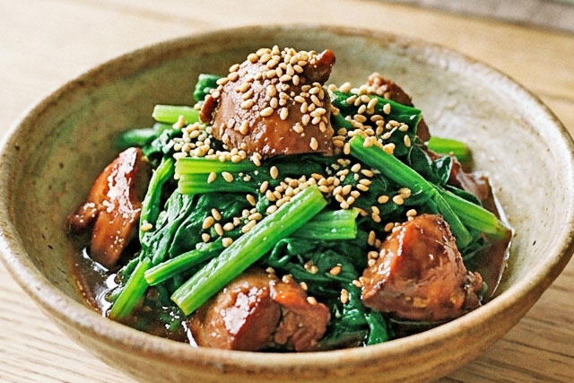 【きょうの料理】ほうれん草の焼き鳥レバー和えのレシピ 本多京子さんシニアの1人分レシピ